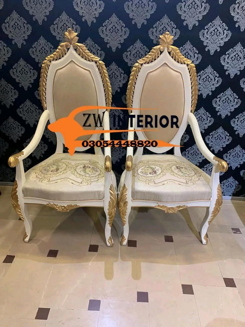 White and Gold Crown Chair — Lahore